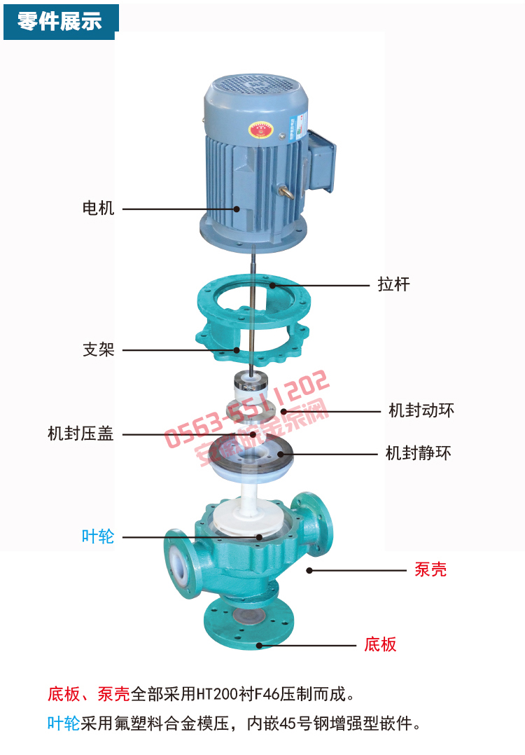 氟塑料管道泵GDF型 防腐蚀耐酸碱立式化工泵 衬四氟离心工业增压泵示例图16