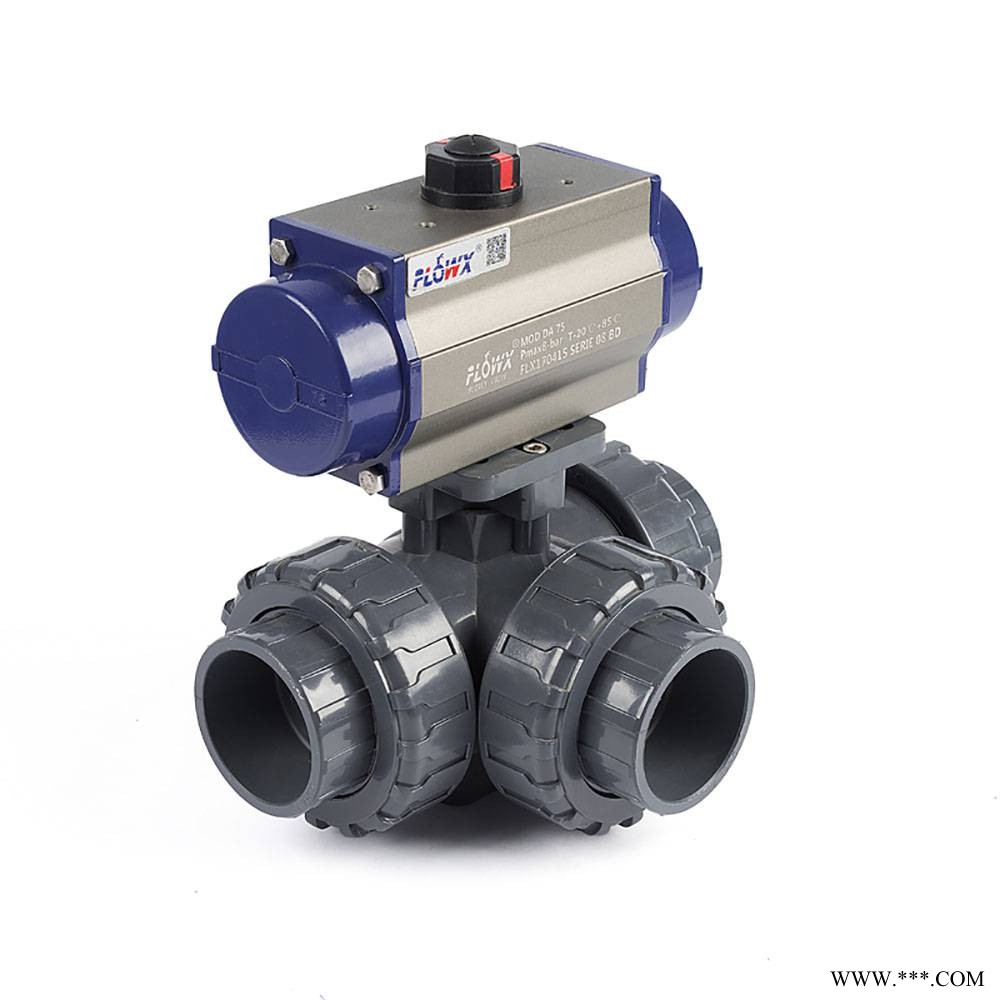 FLOWX VALVE 气动三通UPVC球阀，塑料球阀，开关型球阀图1