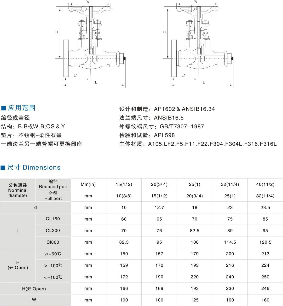 Z/J61H 美标锻钢承插焊接高压闸阀/截止阀150LB 300LB 600LB 800示例图3