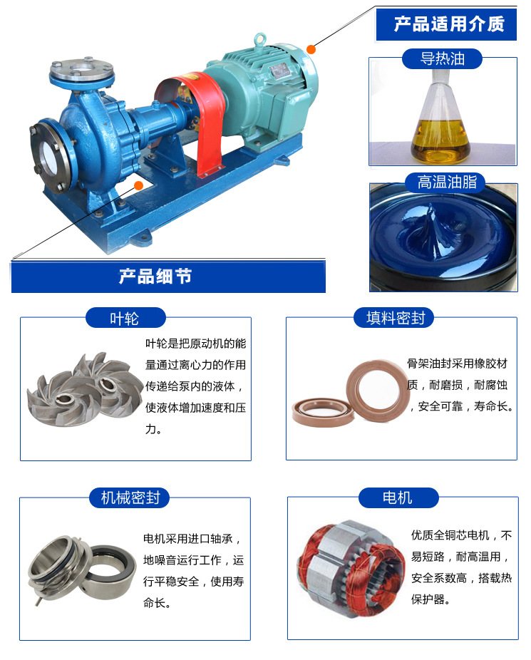 批发 卧式锅炉专用导热油泵 RY-40-25-160风冷系列耐高温离心泵示例图9