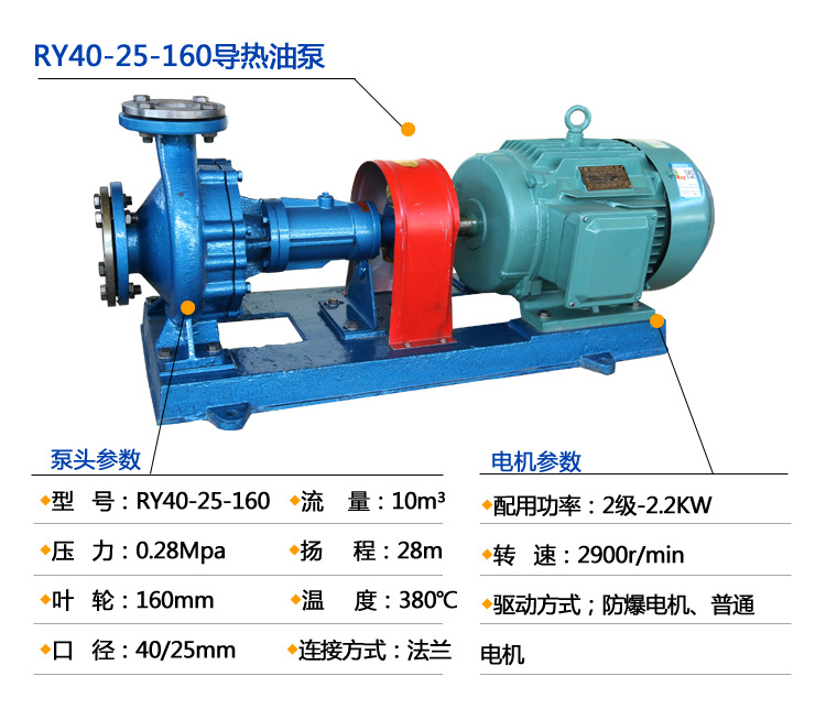批发 卧式锅炉专用导热油泵 RY-40-25-160风冷系列耐高温离心泵示例图4